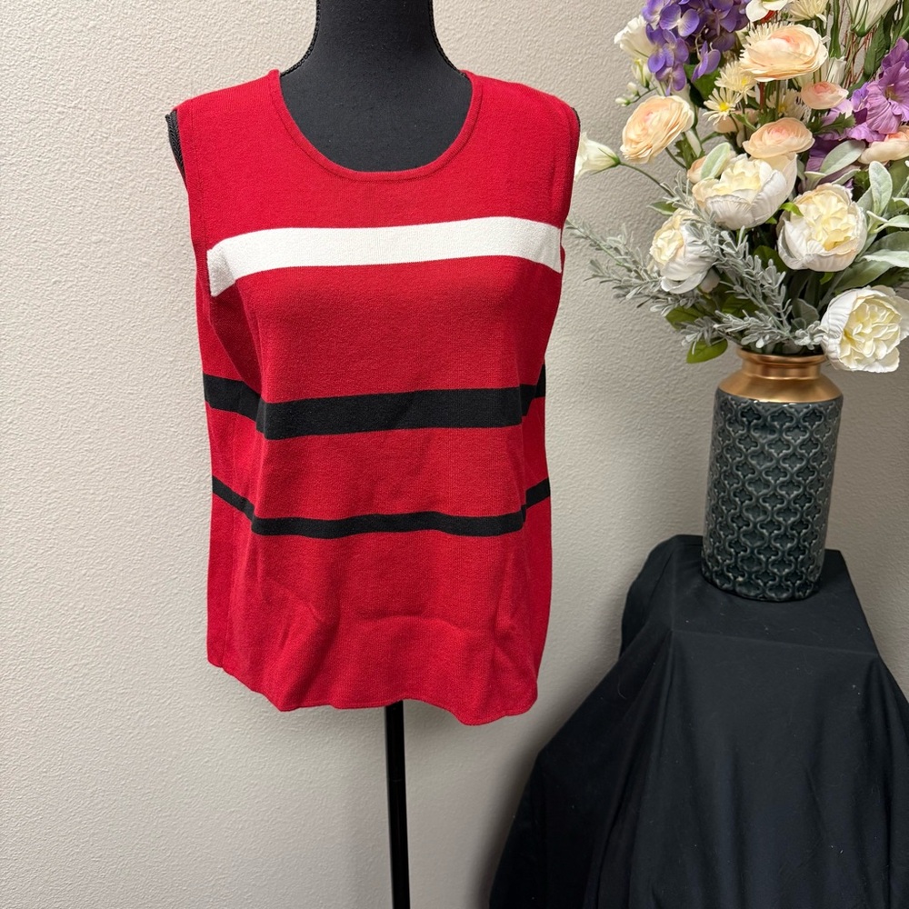 Emma James (Liz Claiborne) Red Sleeveless Knit Sweater Vest XL – Bold Striped